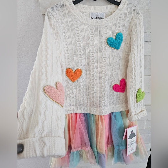 Rare Editions White Sweater Dress with Colorful Hearts Size 6 Girl Valentine,s - Picture 5 of 7